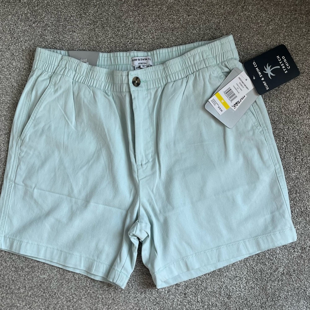 NWT Mens Surf and Swim Co Stretch Chino Shorts Size Medium Light Powder Blue.